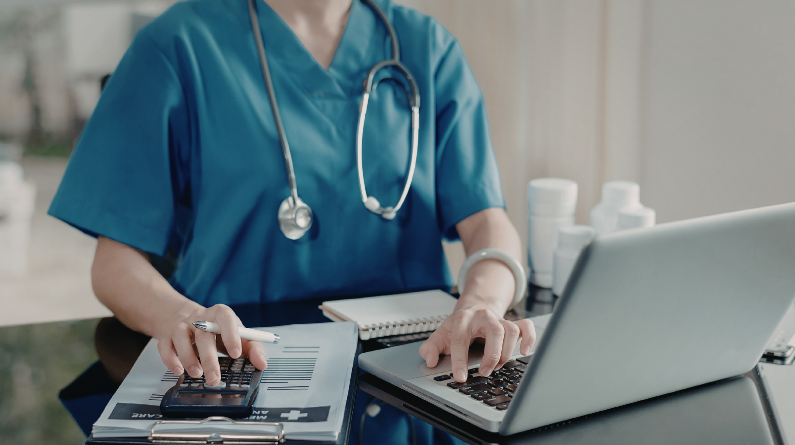 Healthcare professional using technology